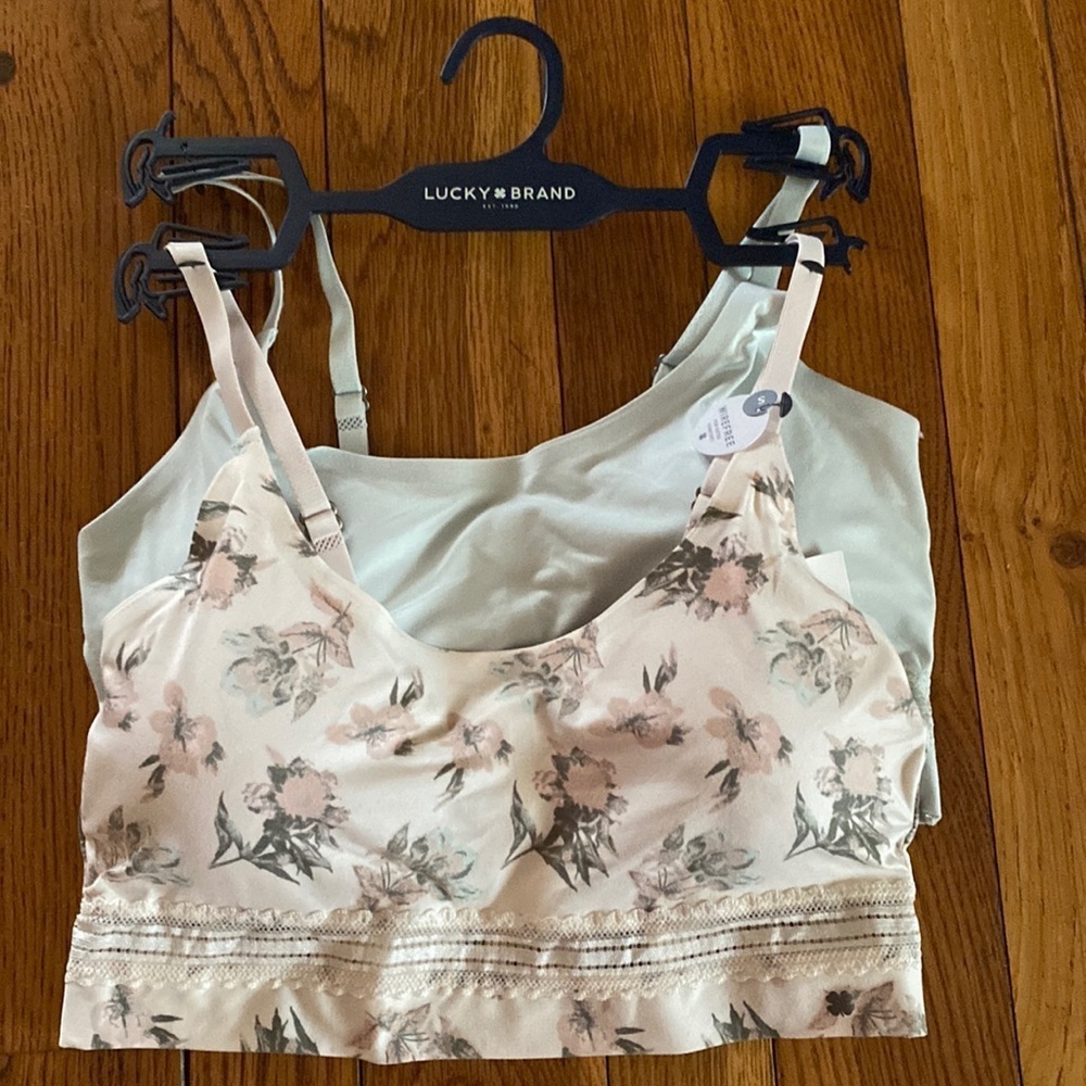 Lucky Brand green and floral lace hemmed bra tops 2 piece set